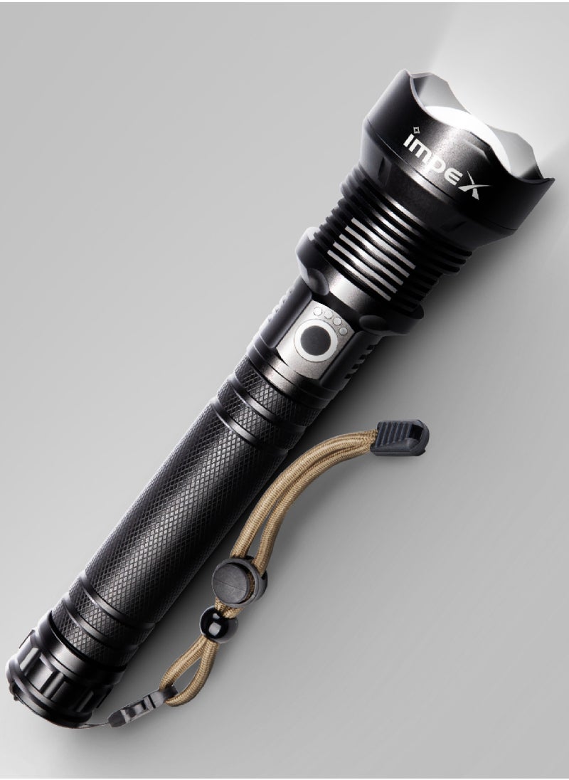 Impex Rechargeable LED Flashlight | 20W Laser LED | Aircraft Non Corrosive Aluminum Body | 600 Lumens Light Beam | 2000 Meters Real Range | Type C | 5 Modes | Rotatable Head |3000mAh Li-ion Battery  - Image 2