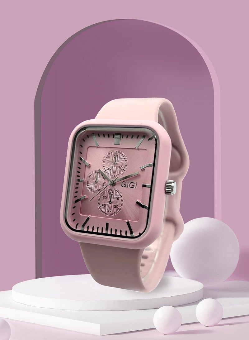 جيجي ساعة أنيقة بلون وردي عصري تجمع بين التصميم الفريد والراحة اليومية لتكمل إطلالتك بكل أنوثة. - Image 2