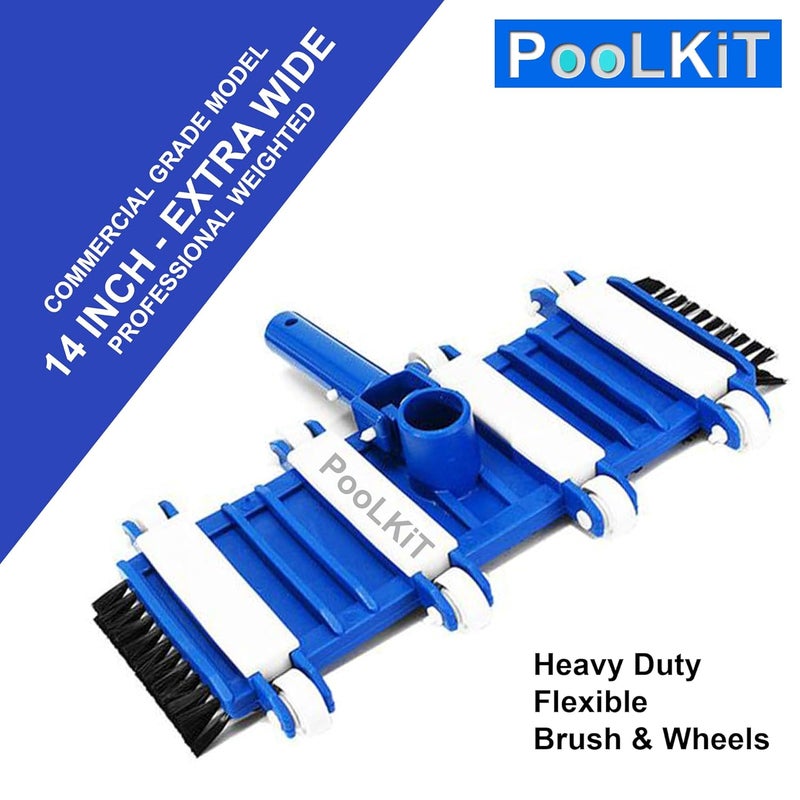 PooLKiT PooLKiT Swimming Pool Vacuum Head 18 Inch Deep Leaf Rake Net Bag Net 14 Flexible Vacuum Head with Side Brush Algae Brush 10 Wall Brush 10 Vacuum Hose Pipe 9 meter30 Feet EVA Suction Pipe - Image 3