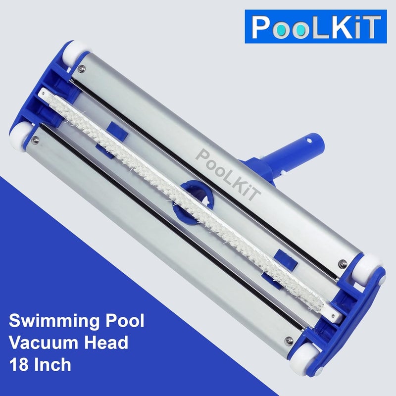 PooLKiT PooLKiT Swimming Pool Vacuum Head 18 Inch Deep Leaf Rake Net Bag Net 14 Flexible Vacuum Head with Side Brush Algae Brush 10 Wall Brush 10 Vacuum Hose Pipe 9 meter30 Feet EVA Suction Pipe - Image 2