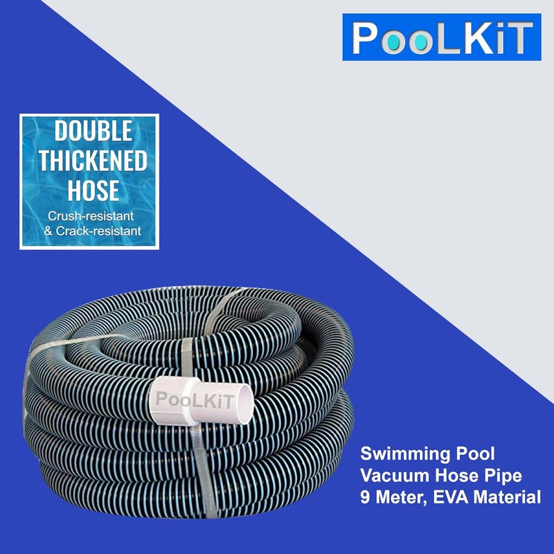 PooLKiT PooLKiT Swimming Pool Vacuum Head 18 Inch Deep Leaf Rake Net Bag Net 14 Flexible Vacuum Head with Side Brush Algae Brush 10 Wall Brush 10 Vacuum Hose Pipe 9 meter30 Feet EVA Suction Pipe - Image 4