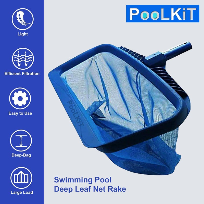 PooLKiT PooLKiT Swimming Pool Vacuum Head 18 Inch Deep Leaf Rake Net Bag Net 14 Flexible Vacuum Head with Side Brush Algae Brush 10 Wall Brush 10 Vacuum Hose Pipe 9 meter30 Feet EVA Suction Pipe - Image 5