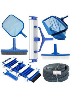 PooLKiT PooLKiT Swimming Pool Vacuum Head 18 Inch Deep Leaf Rake Net Bag Net 14 Flexible Vacuum Head with Side Brush Algae Brush 10 Wall Brush 10 Vacuum Hose Pipe 9 meter30 Feet EVA Suction Pipe  - Image 1