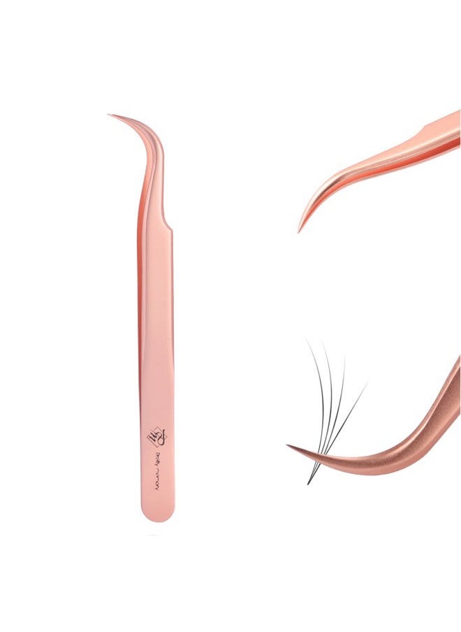 Pretty memory - Pointed Tweezers, Straight Lash Tweezers for Eyelash Extensions, Precision Stainless Steel Fine Tip Eyelash Extension Tweezers with White Tweezer Bag, Rose Gold - Image 1