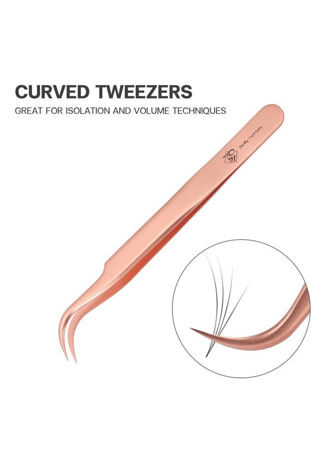Pretty memory - Pointed Tweezers, Straight Lash Tweezers for Eyelash Extensions, Precision Stainless Steel Fine Tip Eyelash Extension Tweezers with White Tweezer Bag, Rose Gold - Image 1