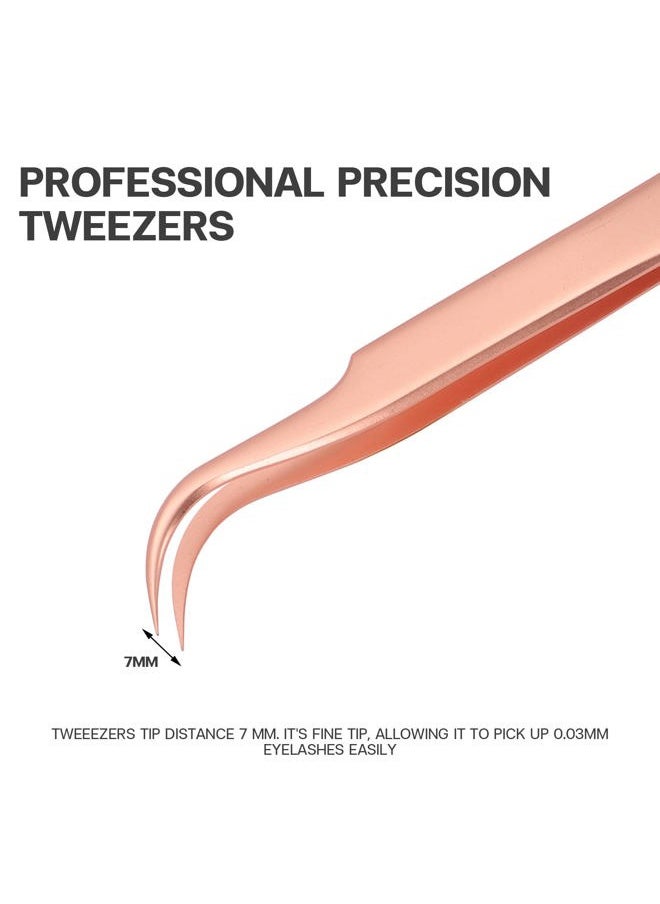 Pretty memory - Pointed Tweezers, Straight Lash Tweezers for Eyelash Extensions, Precision Stainless Steel Fine Tip Eyelash Extension Tweezers with White Tweezer Bag, Rose Gold - Image 1