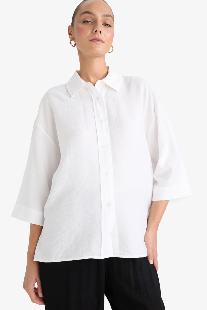 DeFacto White Woman Oversize Shirt Collar Crinkle Fabric Shirt Casual - Image 1