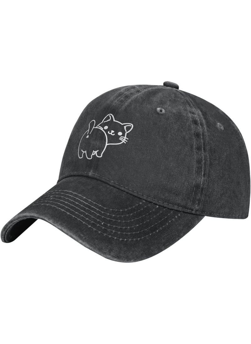 Wisedeal Womens Cute Cat Butt Hat for Cat Lover Vintage Distressed Adjustable Washed Baseball Cap for Men Women  - Image 1