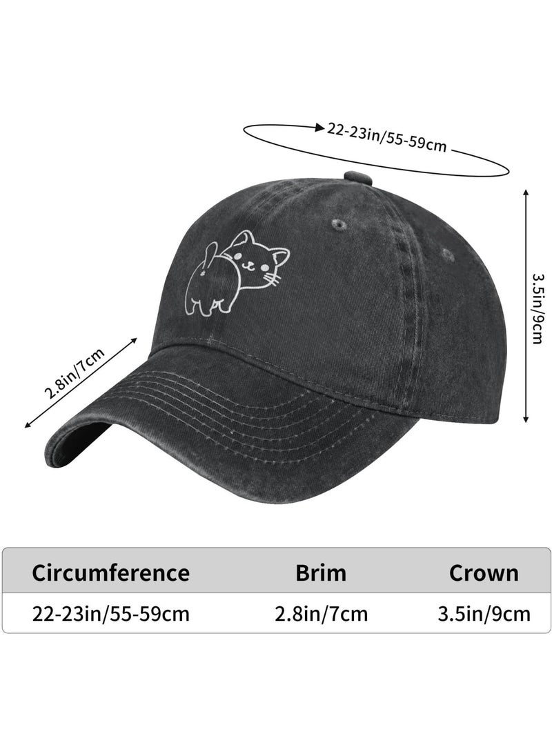 Wisedeal Womens Cute Cat Butt Hat for Cat Lover Vintage Distressed Adjustable Washed Baseball Cap for Men Women  - Image 4