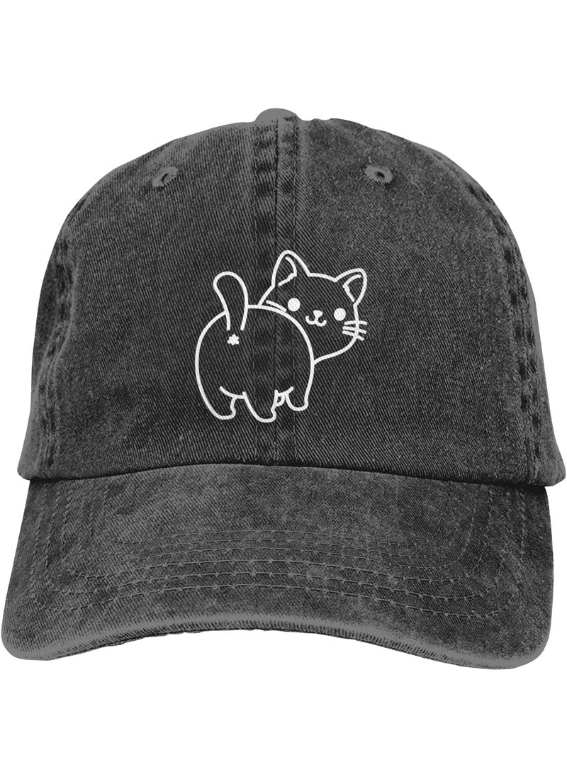 Wisedeal Womens Cute Cat Butt Hat for Cat Lover Vintage Distressed Adjustable Washed Baseball Cap for Men Women  - Image 2