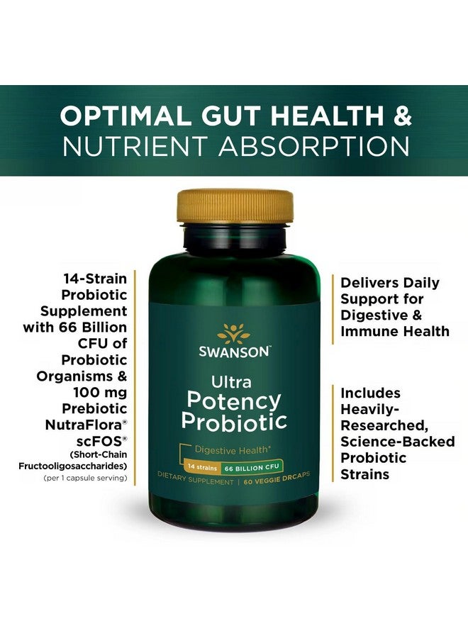 Swanson Ultra Potency Probiotic Digestive Health Immune System Support 66 Billion CFU Prebiotic NutraFlora scFOS 60 DRcaps Veggie Capsules (Caps) (2 Pack) - Image 5