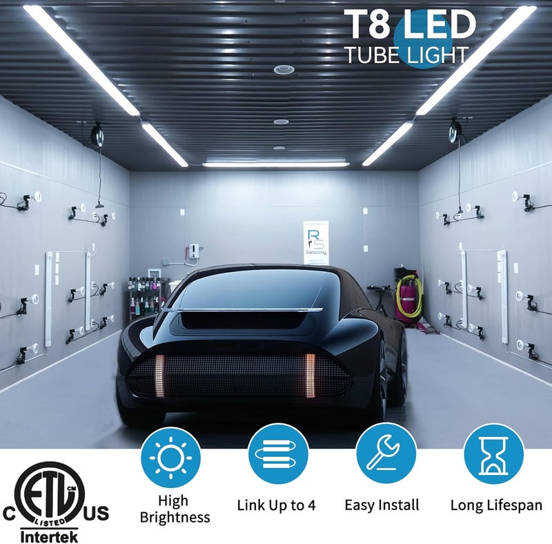SHOPLED 6FT LED Shop Light, D-Shape 72W 9360LM 6000K Cool White, Linkable T8 LED Tube Light Fixtures, 6 Foot LED Shop Lights for Garage, 4 Pack - Image 4