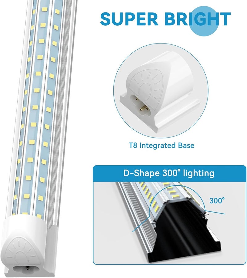 SHOPLED 6FT LED Shop Light, D-Shape 72W 9360LM 6000K Cool White, Linkable T8 LED Tube Light Fixtures, 6 Foot LED Shop Lights for Garage, 4 Pack - Image 2