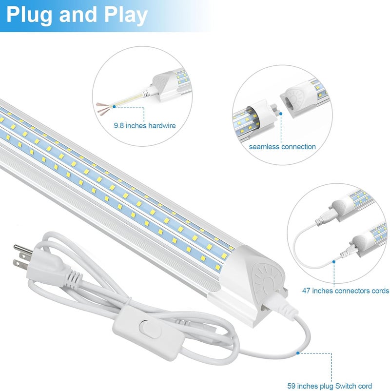 SHOPLED 6FT LED Shop Light, D-Shape 72W 9360LM 6000K Cool White, Linkable T8 LED Tube Light Fixtures, 6 Foot LED Shop Lights for Garage, 4 Pack - Image 5