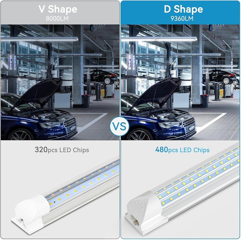 SHOPLED 6FT LED Shop Light, D-Shape 72W 9360LM 6000K Cool White, Linkable T8 LED Tube Light Fixtures, 6 Foot LED Shop Lights for Garage, 4 Pack - Image 3