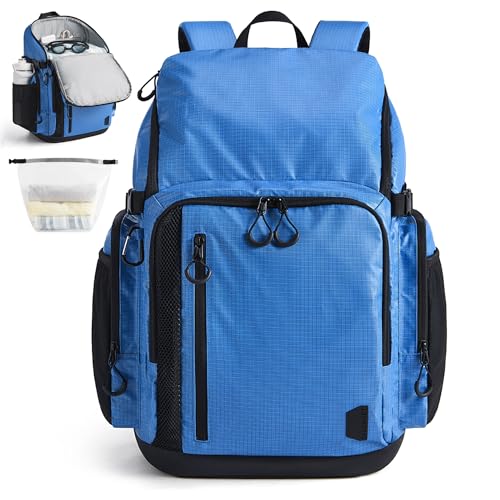 BAGSMART 2 Piece Swim Bag for Swimmers with Shoe Compartment, 35L Waterproof Swim Backpack for Men and Women, Swimming Sports Gym Bag, Blue - Image 1