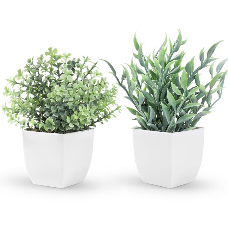 Der Rose 2 Pack Small Fake Plants Artificial Greenery Eucalyptus Plants in Pots for Bedroom Living Room Decor
