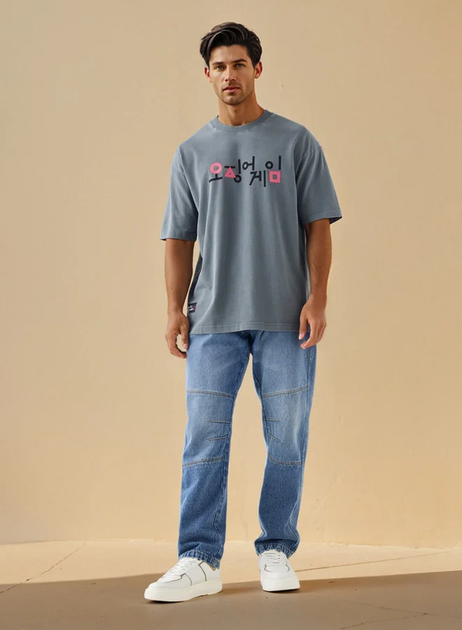 سبلاش فيڤ تيشيرت بطبعة لعبة الحبار بياقة دائرية وأكمام قصيرة