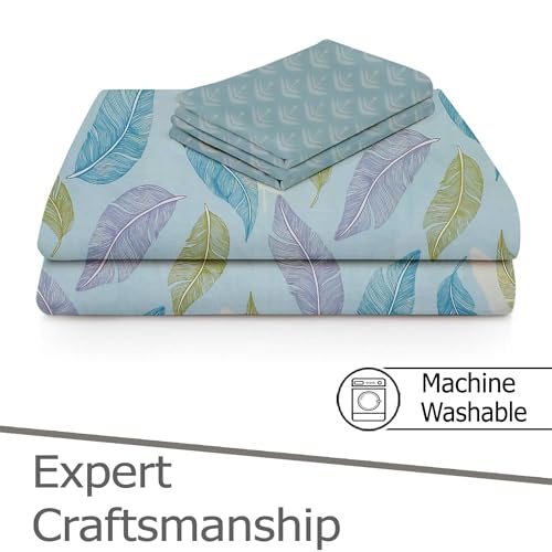 Fresh From Loom Microfiber Soft Cotton Queen Size Bedsheet for Double Bed |200 TC Hypoallergenic Soft Bed Sheet with 2 Pillow Cover | Anti Fade Printed Bed Cover (100x100 inch, Pankh Aqua) - Image 3