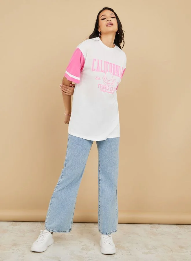 Styli Oversized Colorblock California Print T-shirt