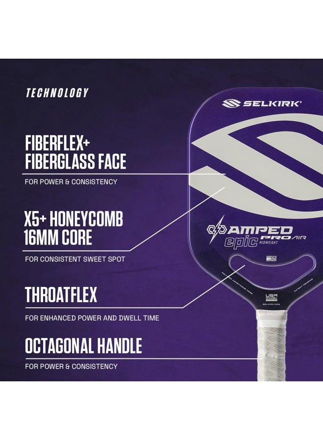 Selkirk Sport Amped Pro Air 2025 Pickleball Paddle | Fiberglass Pickleball Paddles with a Polypropylene X5+ 16mm Core | Throatflex | Flex Foam | Pickleball Rackets Made in The USA | Epic Purple - Image 5