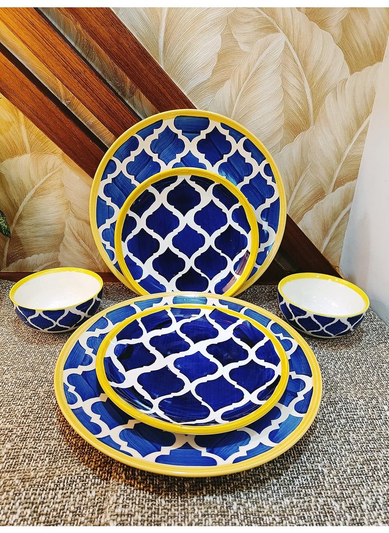 Caffeine Caffeine Ceramic Handmade Blue Umrao Combo Dinner Set (Set of 6)  - Image 1