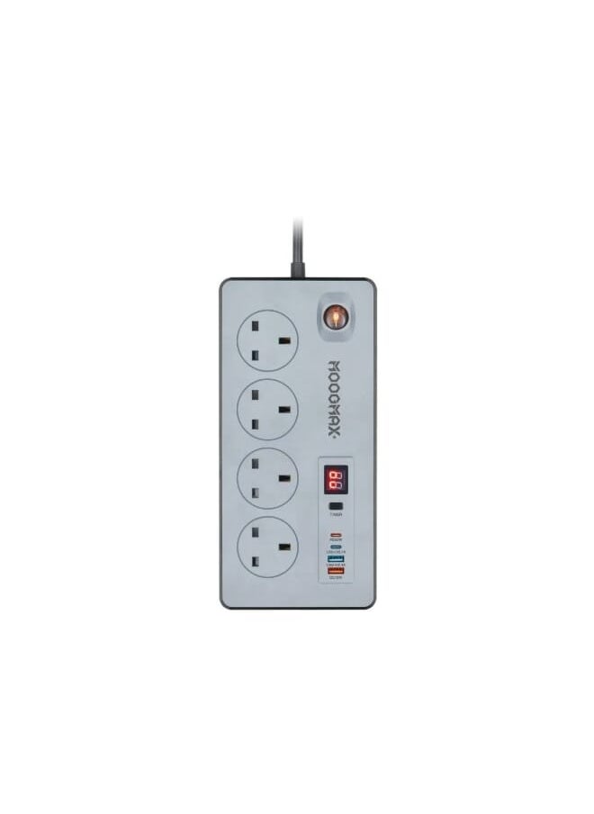 موجماكس - مشترك كهرباء موجماكس 4 منافذ مع 2 منفذ USB ومنفذ PD سريع مع مؤقت جزئي 2990 وات 3 متر - Image 1