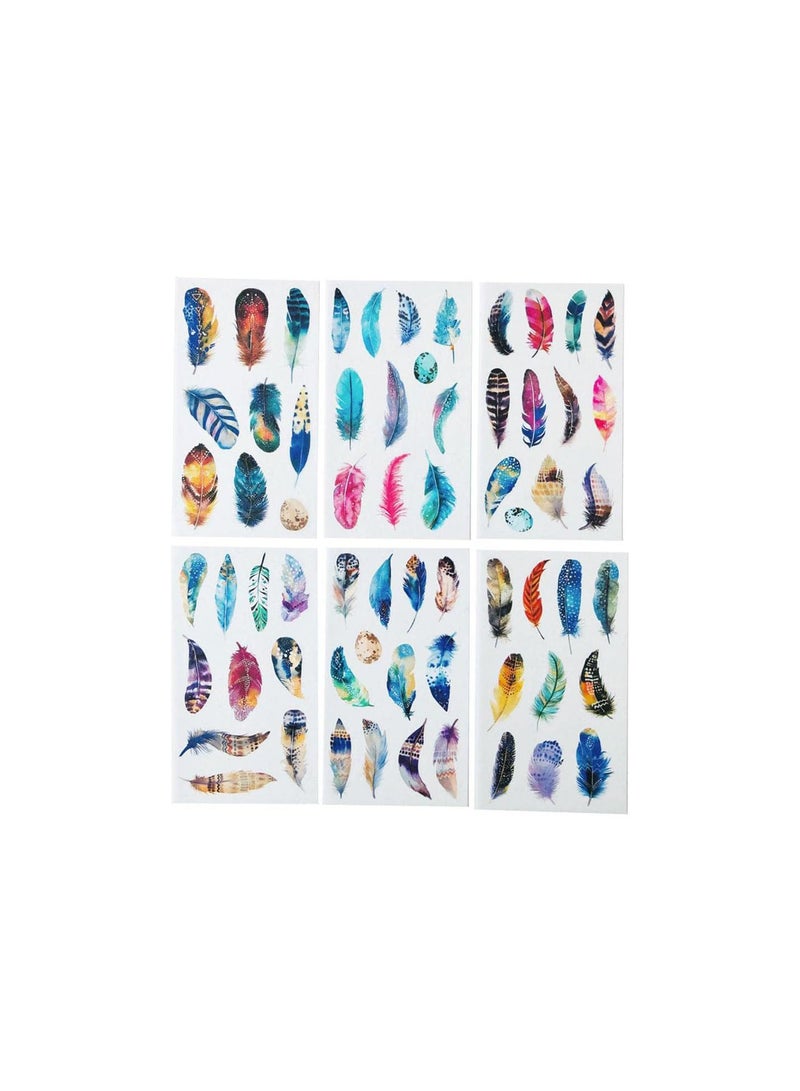 GGOOT 6 Sheets Magic Colorful Feathers Decorative Stickers Album Diary Stick Label Paper Decor Hand Account - Image 5