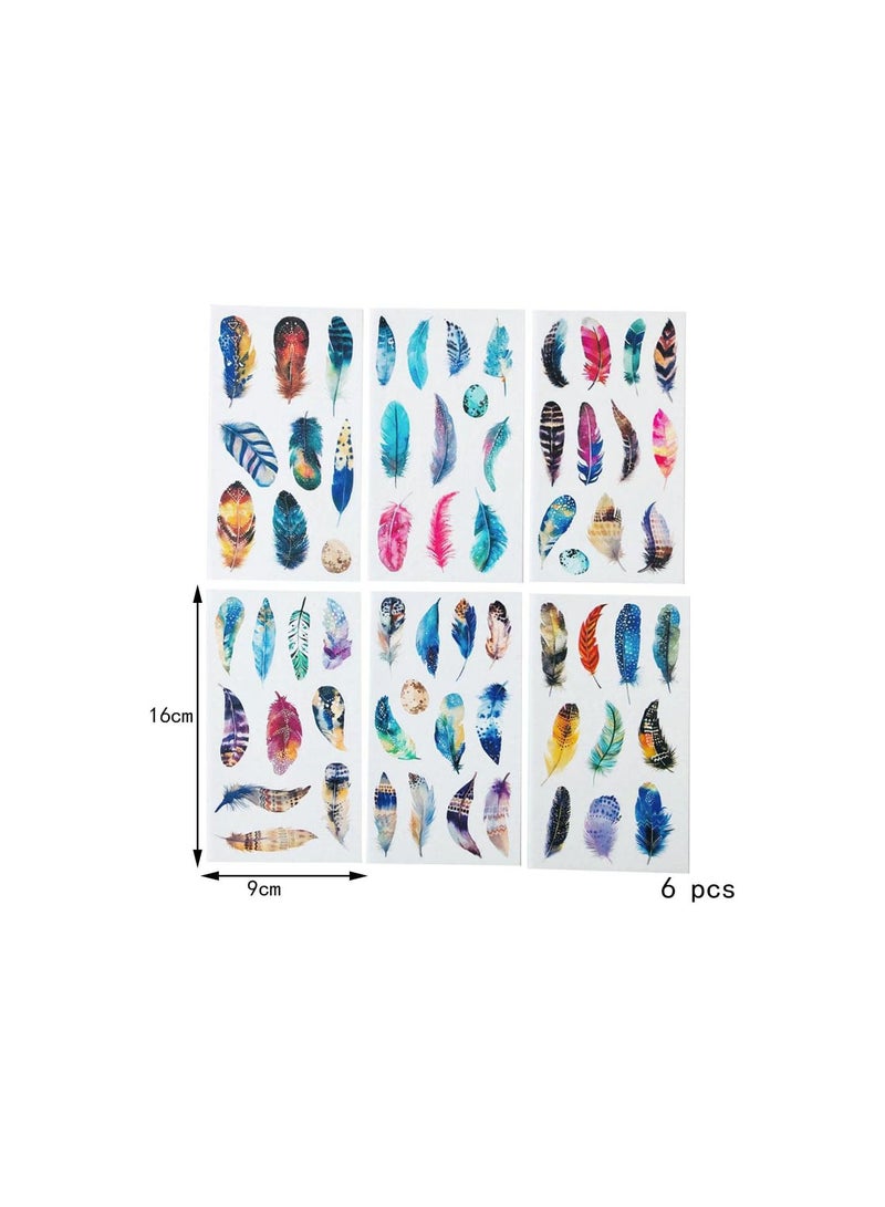 GGOOT 6 Sheets Magic Colorful Feathers Decorative Stickers Album Diary Stick Label Paper Decor Hand Account - Image 2
