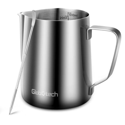 GLOBOTECH كوب رغوة الحليب من الفولاذ المقاوم للصدأ - إبريق بخار الإسبريسو لصنع رغوة القهوة وإبريق فن اللاتيه 20 أونصة (600 مل) - Image 1