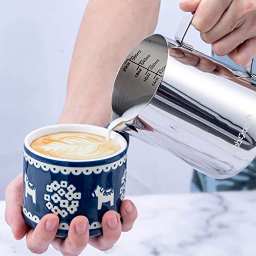 GLOBOTECH كوب رغوة الحليب من الفولاذ المقاوم للصدأ - إبريق بخار الإسبريسو لصنع رغوة القهوة وإبريق فن اللاتيه 20 أونصة (600 مل) - Image 4