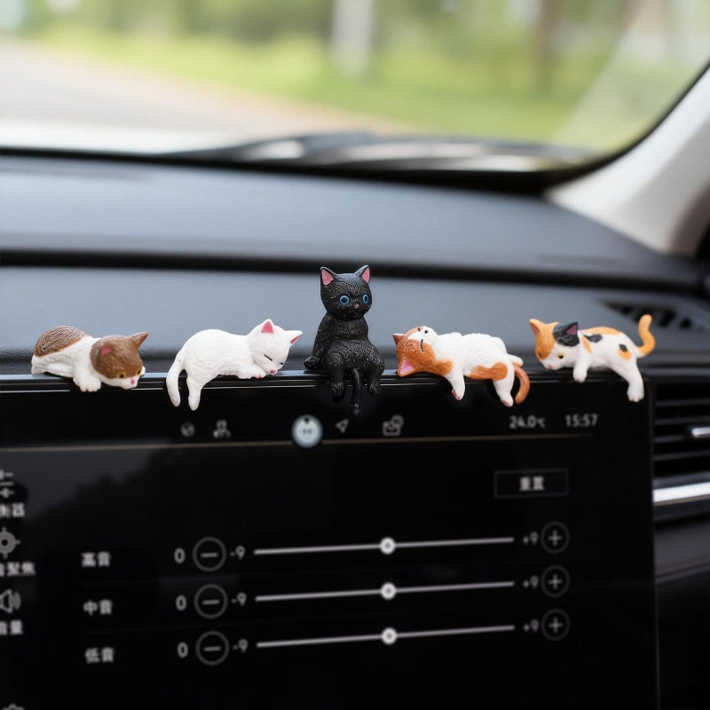 Kiofs 12 Pcs Cat Car Decor Dashboard Accessories, Mini Cat Figurines Cute Car Rear View Mirror Gifts, Funny Computer Monitor Desk Decorations for Women Girl - Image 4