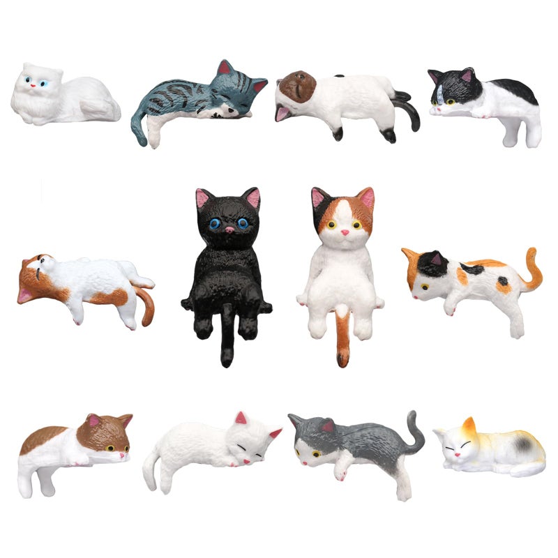 Kiofs 12 Pcs Cat Car Decor Dashboard Accessories, Mini Cat Figurines Cute Car Rear View Mirror Gifts, Funny Computer Monitor Desk Decorations for Women Girl - Image 1