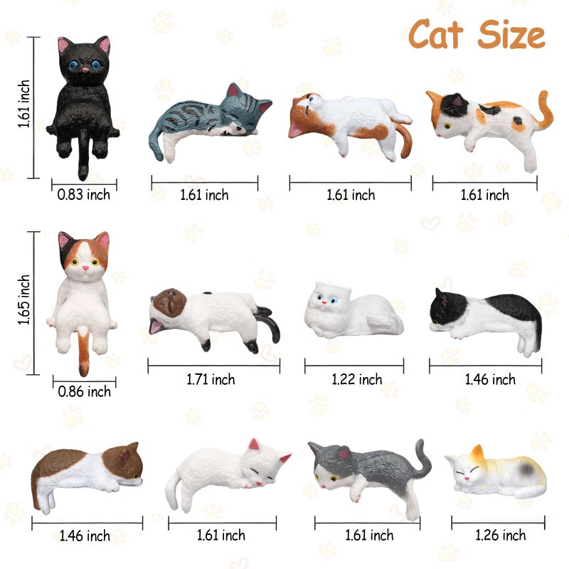 Kiofs 12 Pcs Cat Car Decor Dashboard Accessories, Mini Cat Figurines Cute Car Rear View Mirror Gifts, Funny Computer Monitor Desk Decorations for Women Girl - Image 3