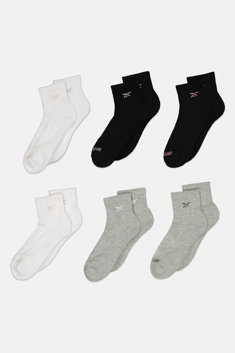 Reebok Women 6 Pairs Brand Logo Quarter Cut Socks, Multicolor - Image 1