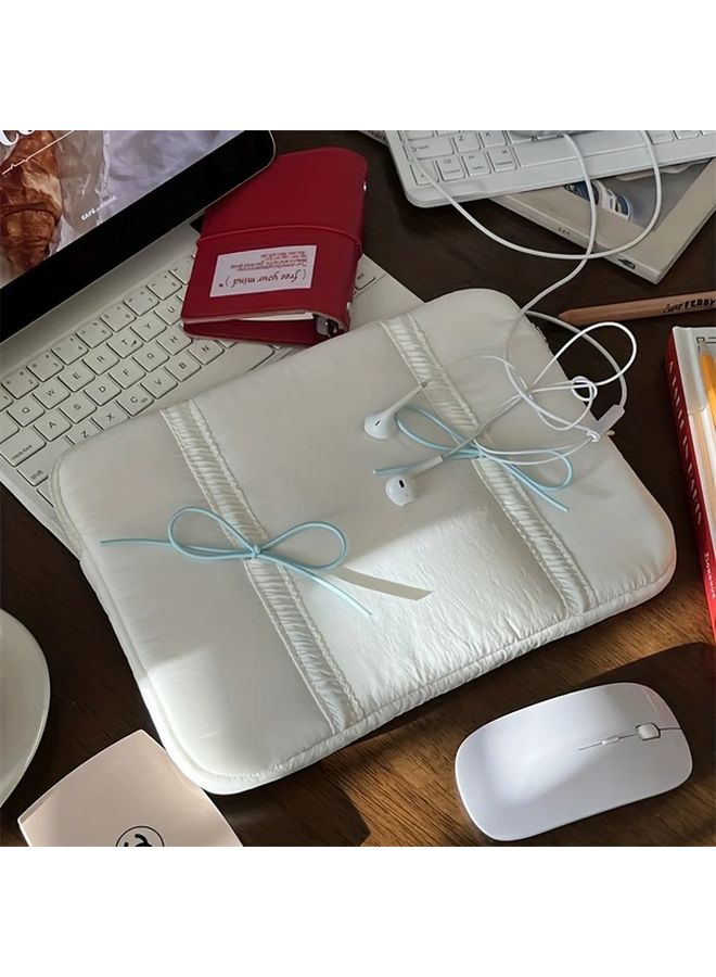 White 11 Inch Blogger Bag With Elastic Drawstring And Bow Tablet Sleeve - Image 5