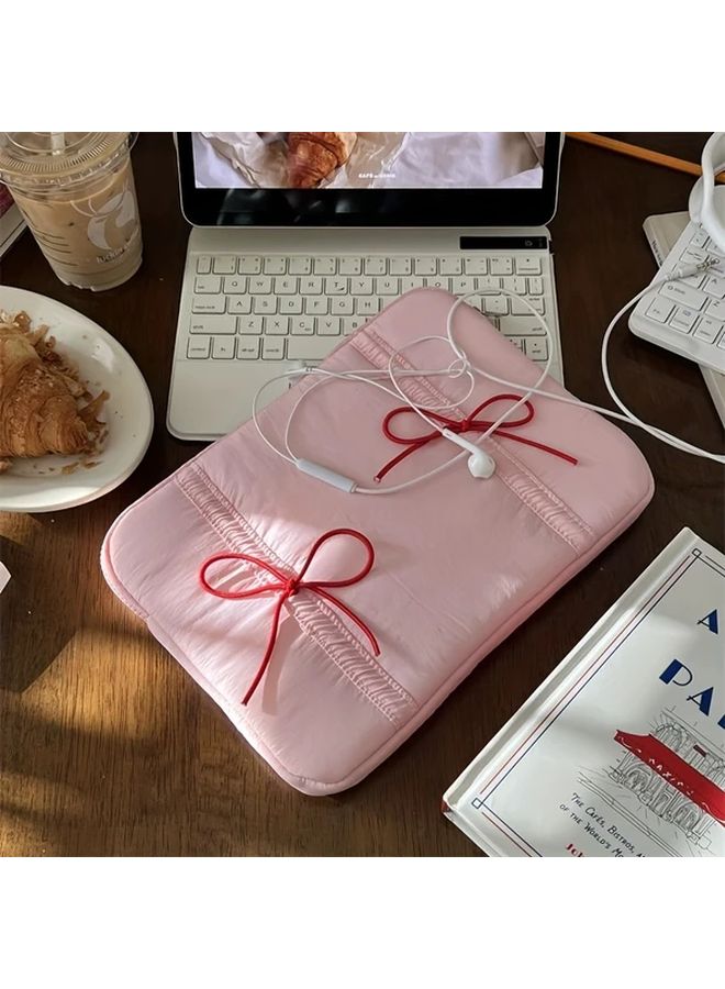 White 11 Inch Blogger Bag With Elastic Drawstring And Bow Tablet Sleeve - Image 1