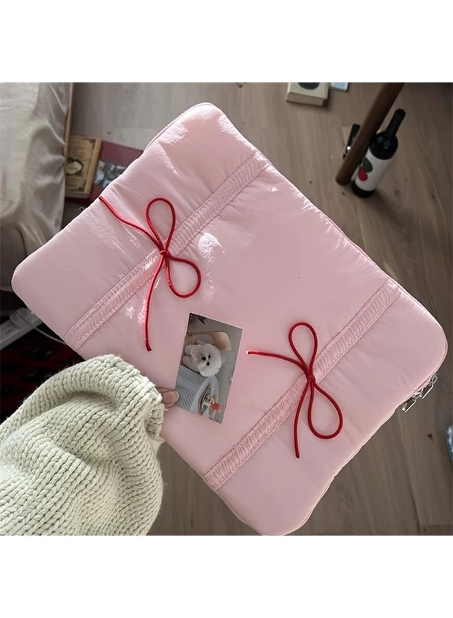 White 11 Inch Blogger Bag With Elastic Drawstring And Bow Tablet Sleeve - Image 3