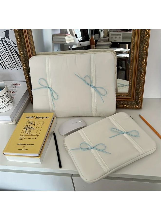 White 11 Inch Blogger Bag With Elastic Drawstring And Bow Tablet Sleeve - Image 4