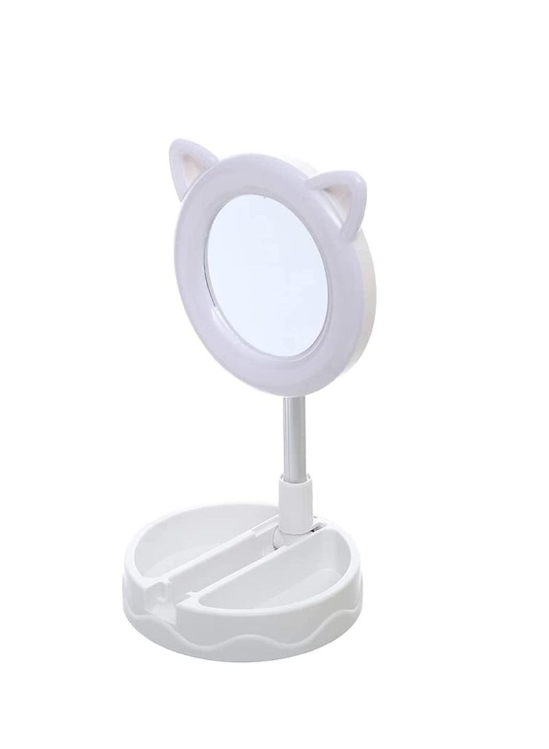 D2 Live Makeup Multipurpose Desk Lamp With Mirror Cat Design And Phone Holder 16.5 CM - White - Image 1