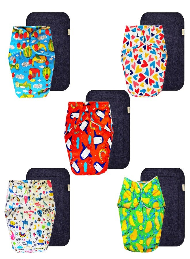 حفاضات قماشية فاخرة من دمبلدو مع حشوة سوداء (عبوة من 5) | مضادة للحساسية | تسمح بمرور الهواء | سهلة التنظيف | ضرورية للاستخدام اليومي | من 3 أشهر إلى 3 سنوات | للجنسين - Image 1