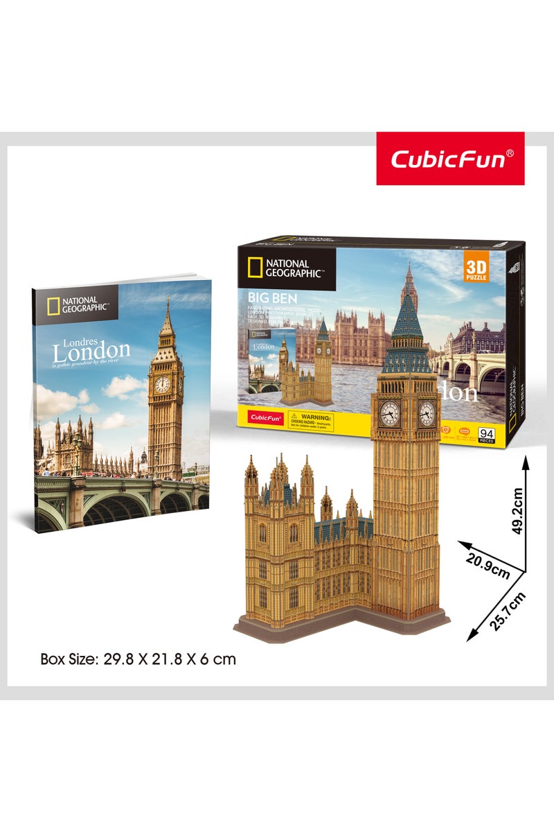 National Geographic 3D Puzzle Big Ben London 94-Pieces | Architectural Model | Easy to Assemble | Display Puzzle | No-Glue or Scissors Needed! | Building Kit | Puzzle for Kids & Adults | Challenging Puzzle | Arts & Crafts | Perfect for Stress Reliever and Puzzle Lovers - Image 5