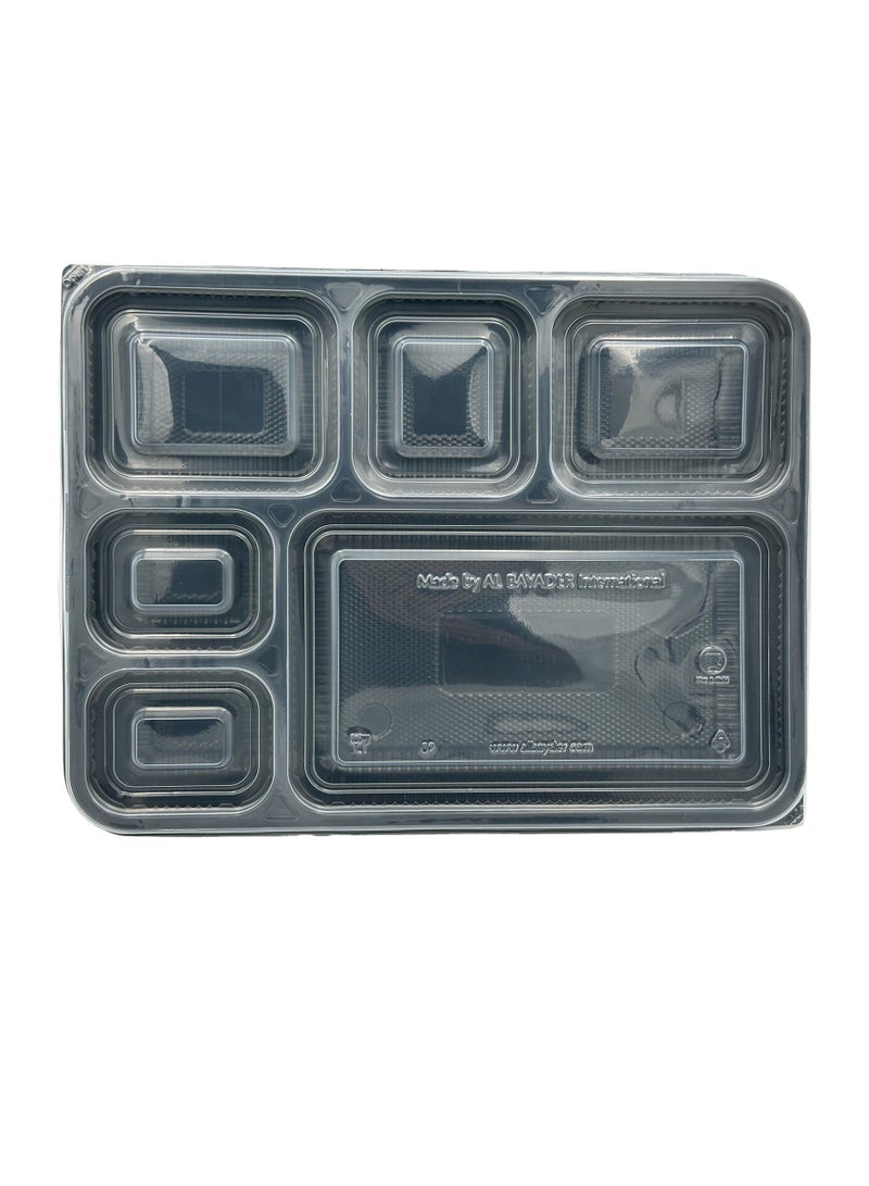 Ideal Pack Black Base Rectangular 6-Compartment Food Containers with Lids – Pack of 5 | Leak-Resistant, Microwave, Freezer & Dishwasher Safe | Ideal for Bento, Meal Prep, and Takeaway - Image 3