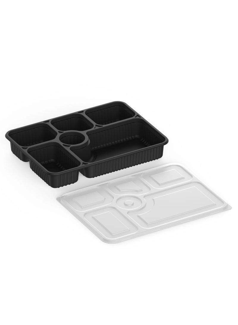 Ideal Pack Black Base Rectangular 6-Compartment Food Containers with Lids – Pack of 5 | Leak-Resistant, Microwave, Freezer & Dishwasher Safe | Ideal for Bento, Meal Prep, and Takeaway - Image 5