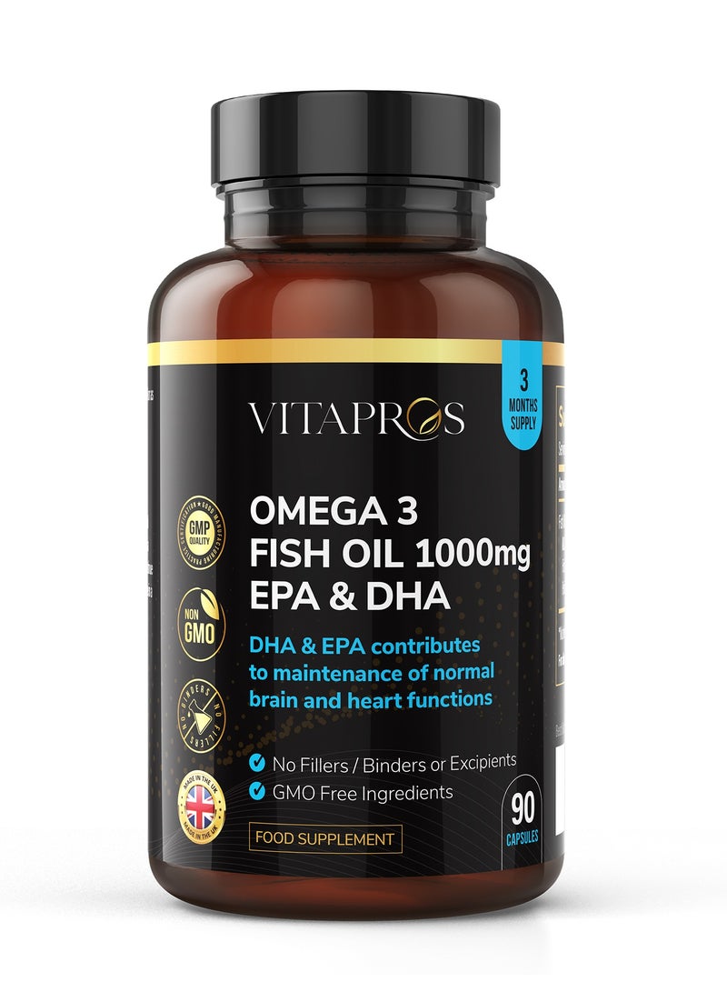 VITAPROS Omega 3 Fish Oil 1000 mg – High Strength EPA & DHA – Supports Heart, Brain & Vision Health – Essential Fatty Acids for Daily Wellness - Image 1