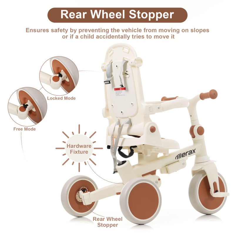 Merax 7-in-1 Foldable Toddler Tricycle Removable Pedal, Canopy and Guardrail Adjustable Push Handle - Image 3