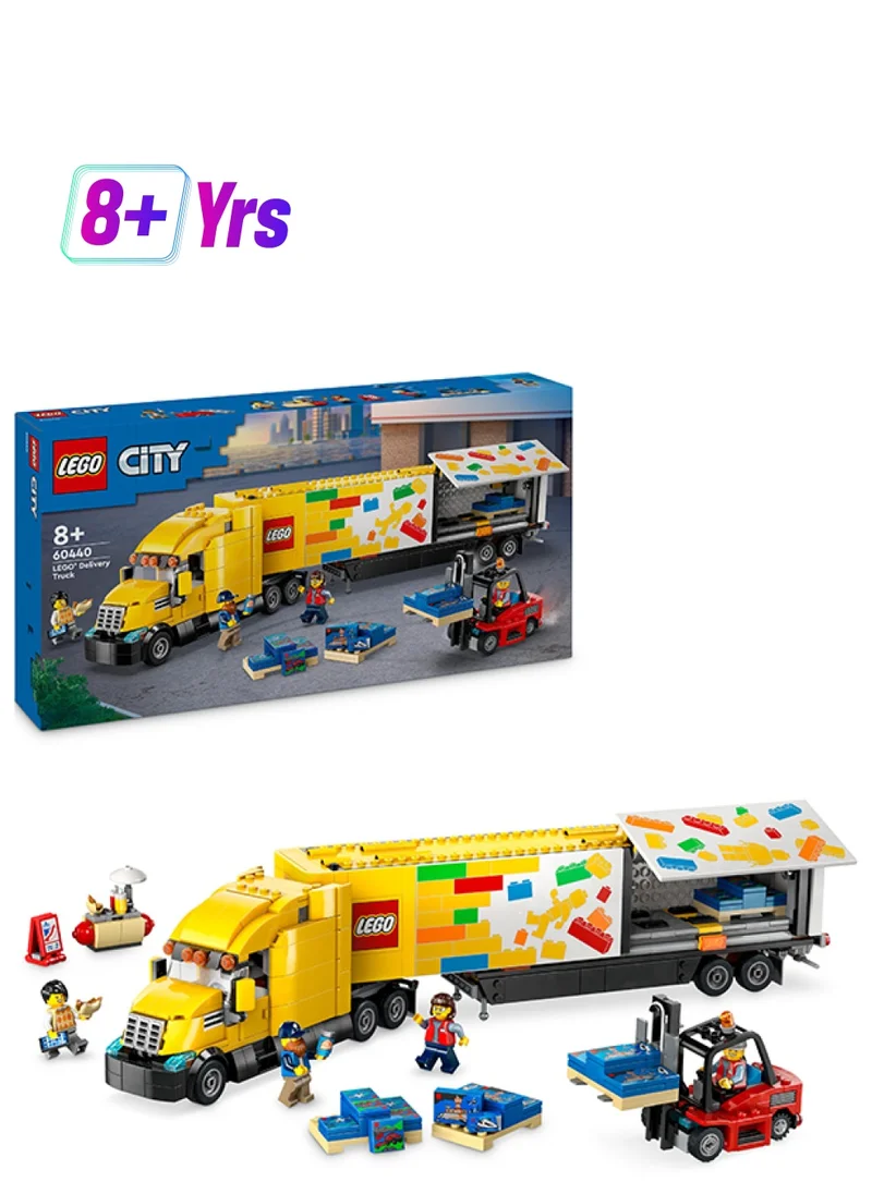 LEGO LEGO City Yellow Delivery Truck with Trailer Toy for 8 Plus Year Old Boys and Girls, Semitruck Lorry Model Set, Forklift and 4 Minifigures for Pretend Play, Fun Ramadan Gift for Kids 60440