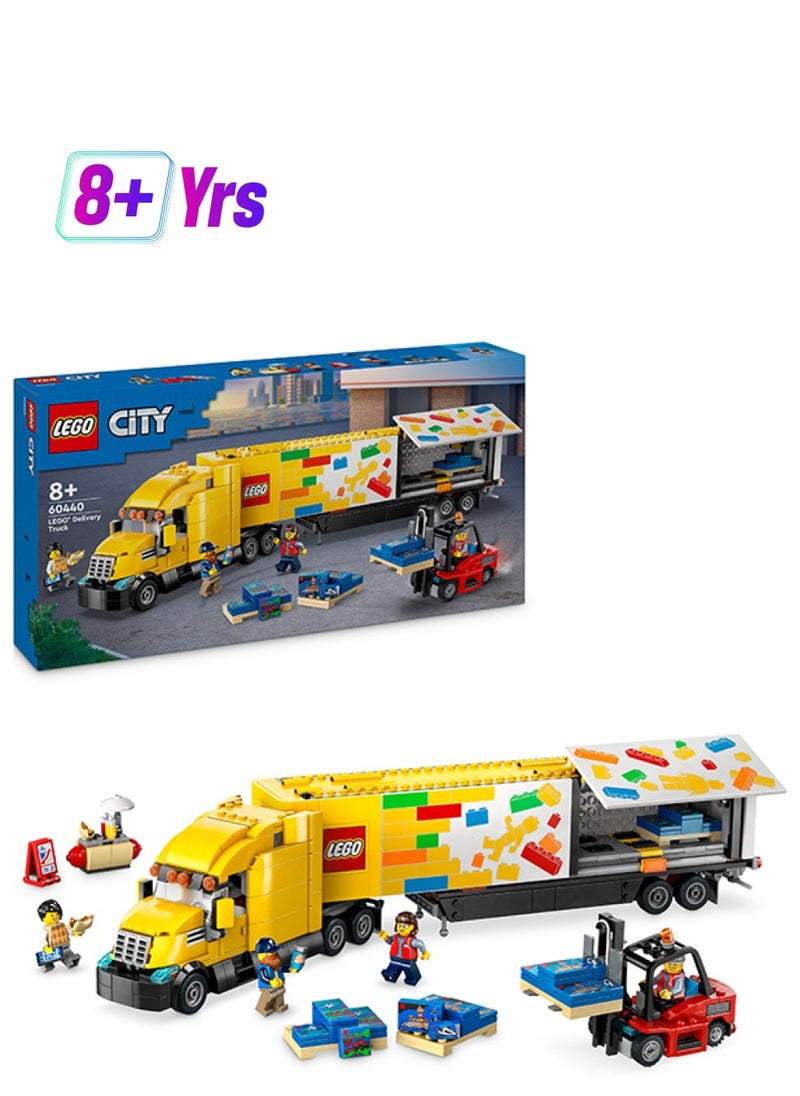 LEGO - City Yellow Delivery Truck with Trailer Toy for 8 Plus Year Old Boys and Girls, Semitruck Lorry Model Set, Forklift and 4 Minifigures for Pretend Play, Fun Gift for Kids 60440 (1061 pieces) - Image 1