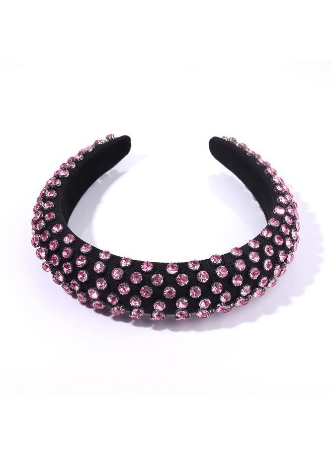 Boderier Rhinestone Padded Headband Crystal Beads Embellished Wide Bejewelled Hairband Fashion Headbands Hair Accessories (Pink)  - Image 4