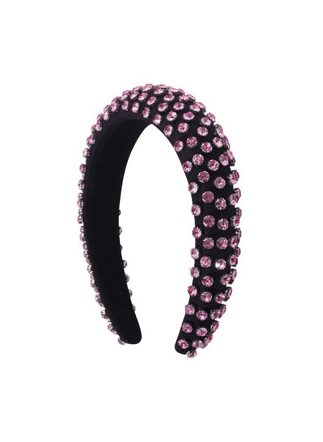 Boderier Rhinestone Padded Headband Crystal Beads Embellished Wide Bejewelled Hairband Fashion Headbands Hair Accessories (Pink)  - Image 2